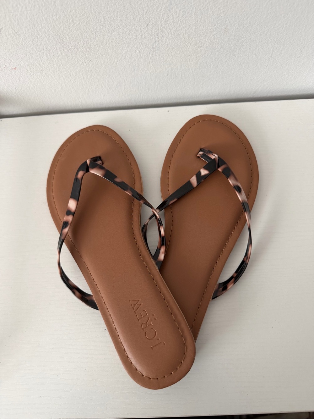 J. Crew Tan Leather Sandals with Tortoiseshell Straps